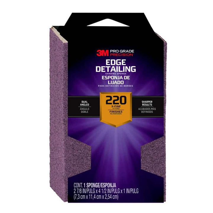 3M Pro Grade Precision 2.875 in. x 4.5 in. x 1 in. 220 Grit Edge Detailing Dual Angle Sanding Sponge