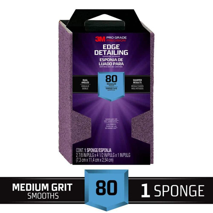 3M Pro Grade Precision 2-7/8 in. x 4-1/2 in. x 1 in. 80-Grit Medium Dual Angle Edge Detailing Sanding Sponge