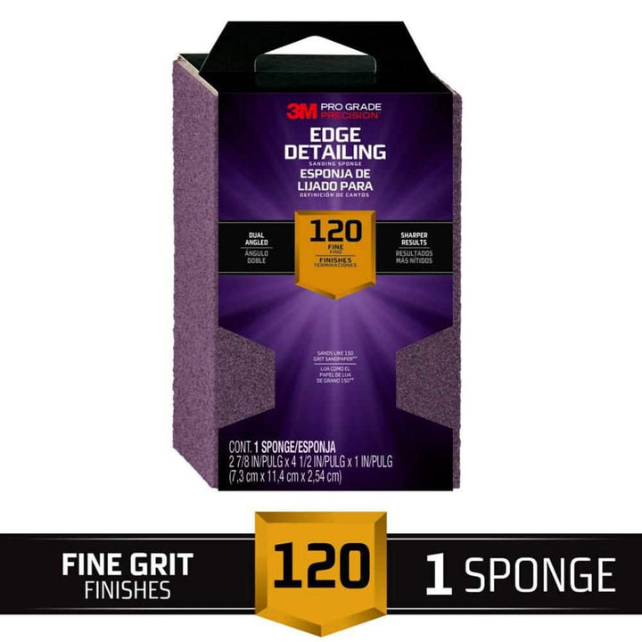 3M Pro Grade Precision 2-7/8 in. x 4-1/2 in. x 1 in. 120-Grit Fine Dual Angle Edge Detailing Sanding Sponge