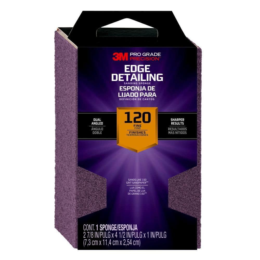 3M Pro Grade Precision 2-7/8 in. x 4-1/2 in. x 1 in. 120-Grit Fine Dual Angle Edge Detailing Sanding Sponge
