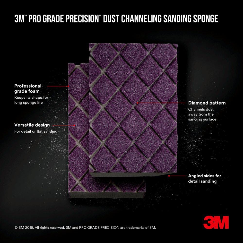 3M Pro Grade Precision 4-1/2 in. x 2-1/2 in. x 1 in. 80-Grit Medium Dust Channeling Sanding Sponge