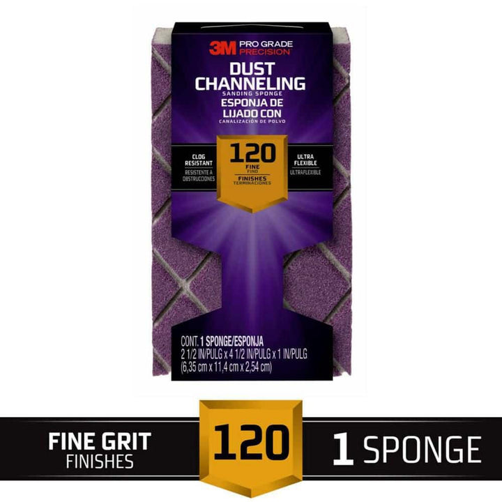 3M Pro Grade Precision 4-1/2 in. x 2-1/2 in. x 1 in. 120-Grit Fine Dust Channeling Sanding Sponge