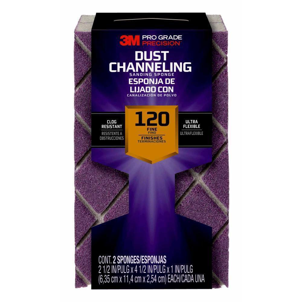 3M Pro Grade Precision 4-1/2 in. x 2-1/2 in. x 1 in. 120-Grit Fine Dust Channeling Sanding Sponge (2-Pack)