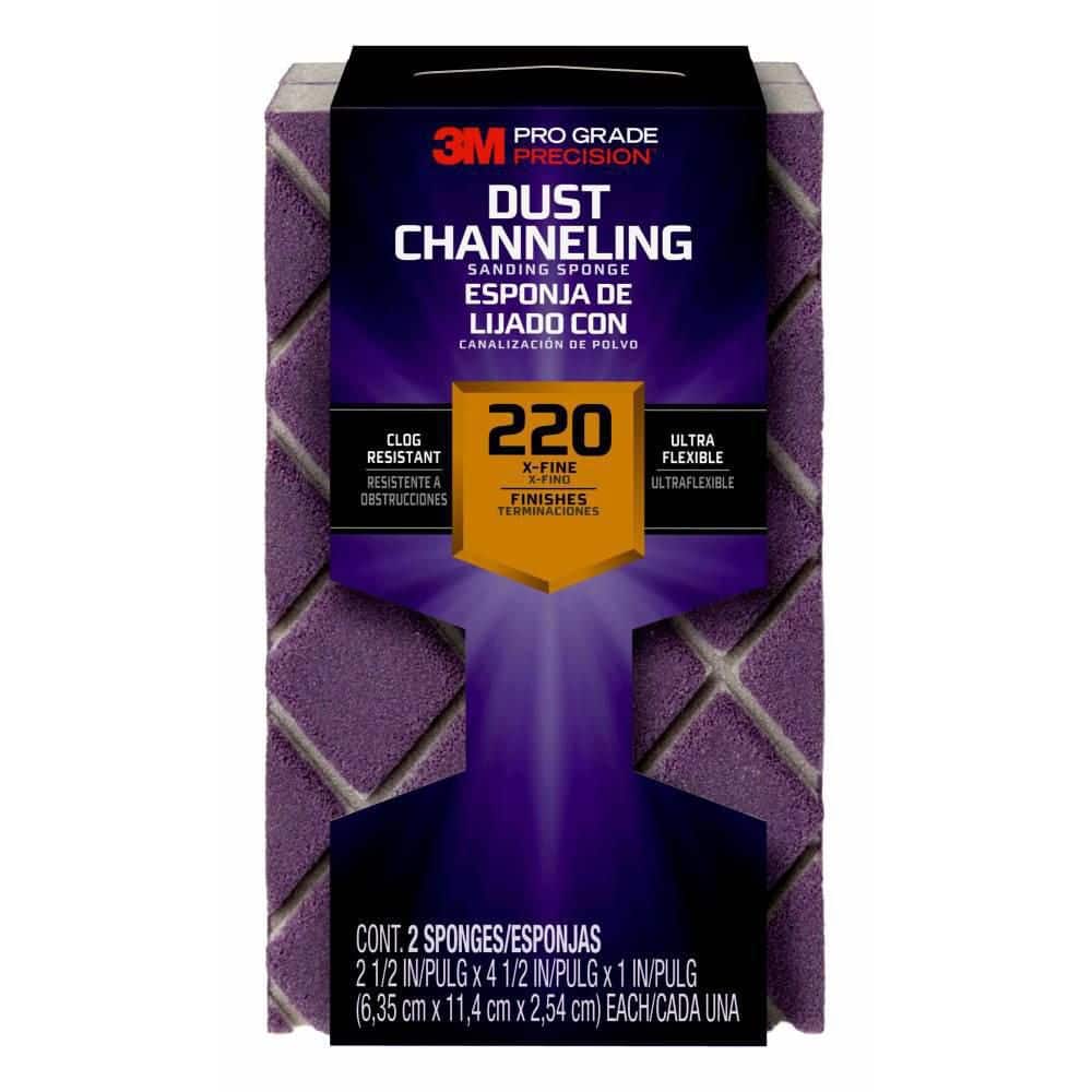 3M Pro Grade Precision 4-1/2 in. x 2-1/2 in. x 1 in. 220-Grit X-Fine Dust Channeling Sanding Sponge (2-Pack)