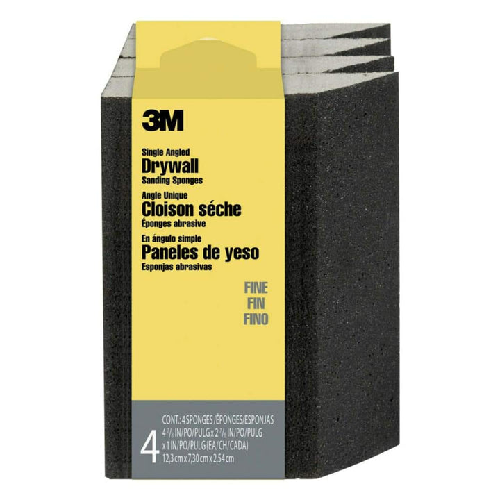 3M 2 7/8 in. x 4 7/8 in. x 1 in. Fine Angled Drywall Sanding Sponge (4-Pack)