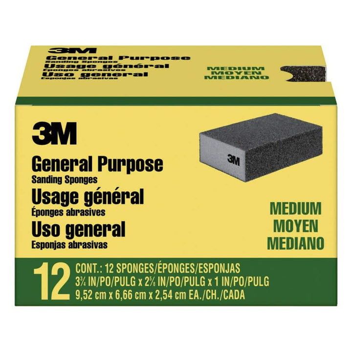 3M 3-3/4 in. x 2-5/8 in. x 1 in. 60 Grit Sanding Sponge Coarse (12-Pack)