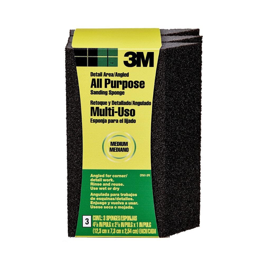 3M 2-7/8 in. x 4-7/8 in. 80 Medium-Grit Single Angled Sanding Sponge (3 Sponge-Pack)