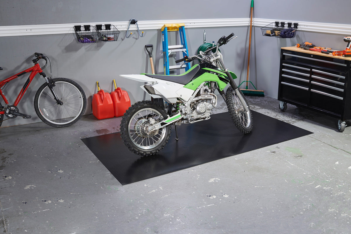 G‑Floor Motorcycle Mat, Ribbed – 55 Mil Base, 5' x 10' Midnight Black Roll-Out Vinyl