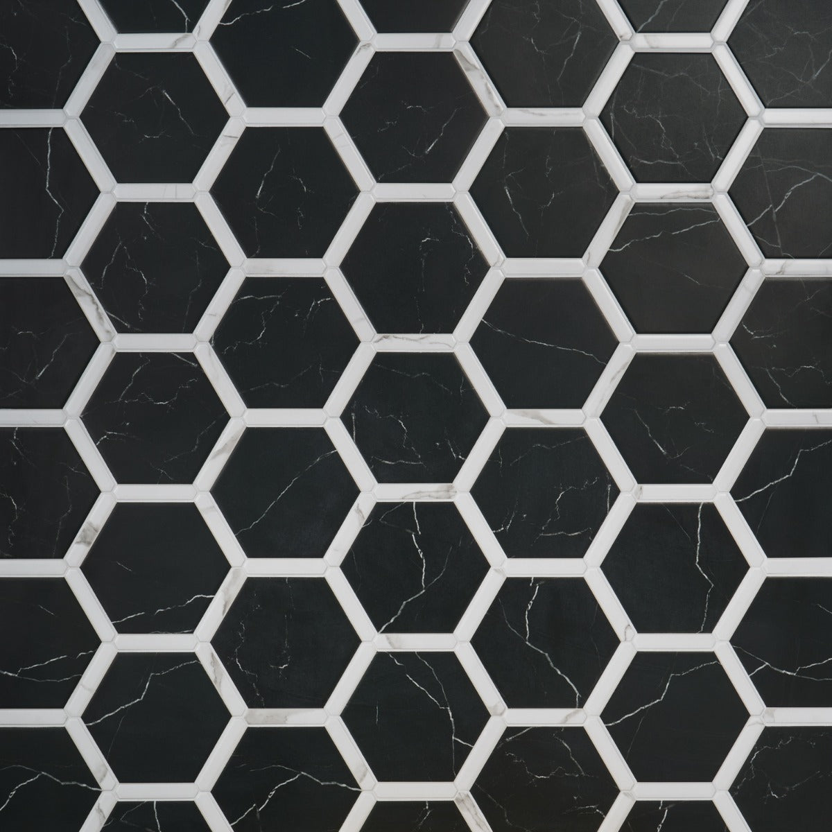 Sagon Nero Black 9" Hexagon Matte Porcelain Tile - Lux Tile