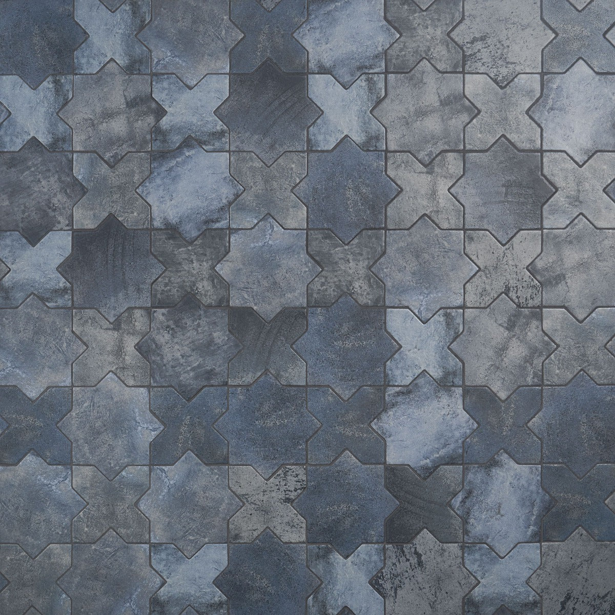 Parma Denim Blue Matte Star and Cross 6" Terracotta Look Porcelain Tile