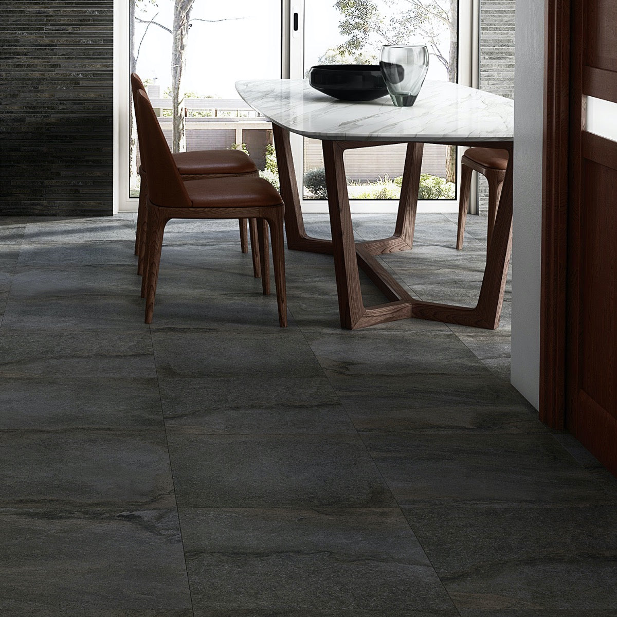 Acadia Charcoal Black 24x24 Matte Porcelain Tile - Limestone Look