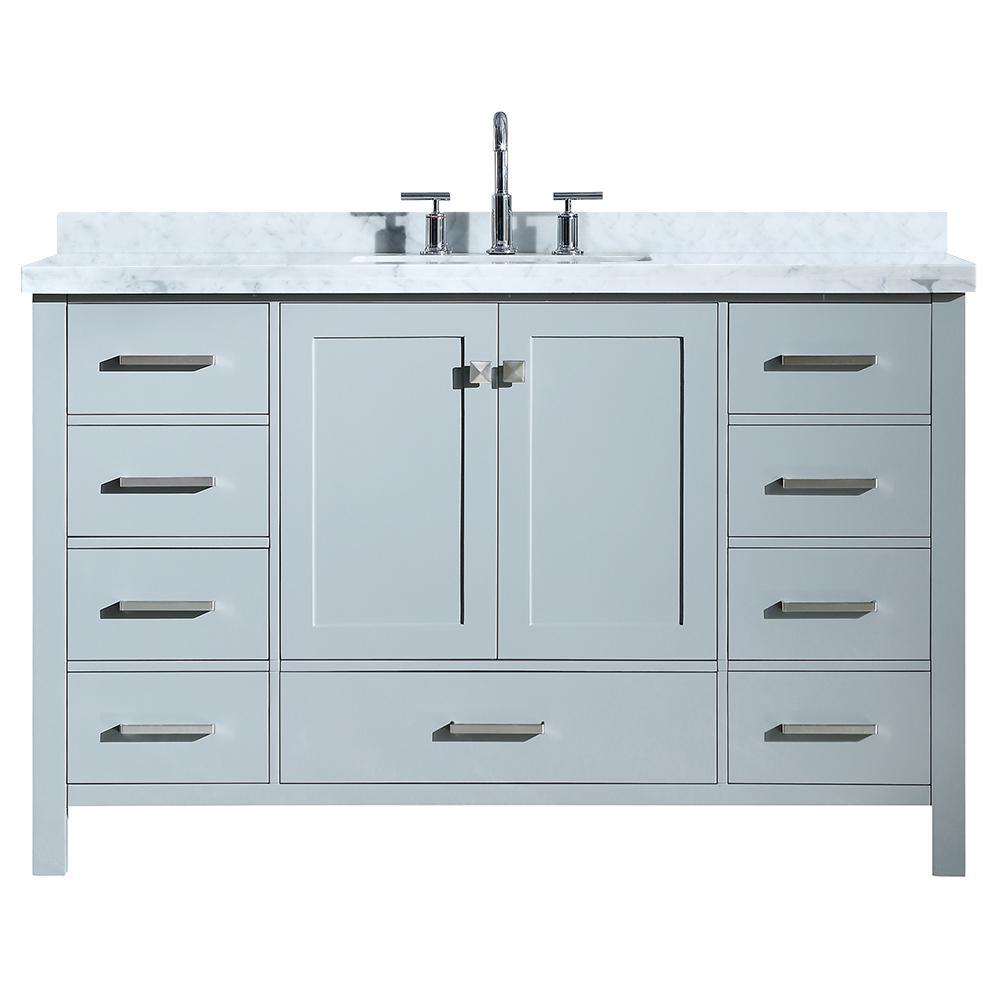 Cambridge 55 in. Bath Vanity in White with Marble Vanity Top in Carrara White with White Basin - Super Arbor