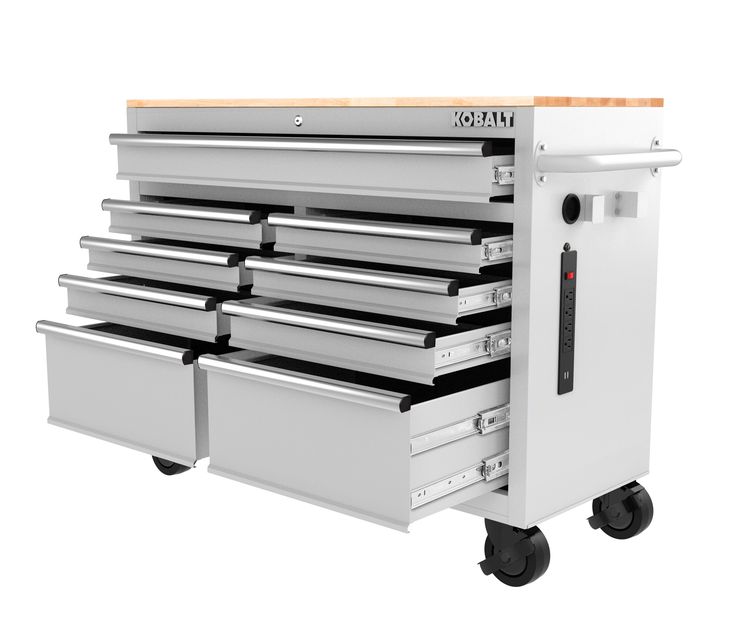 Kobalt 46.1-in L x 37.2-in H 9-Drawers Rolling White Wood Work Bench