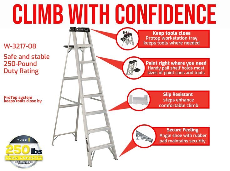 Louisville Ladder 8' Aluminum Step Ladder, 12' Reach, 250 lbs Load Capacity, W-2112-08S