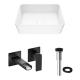 Marigold White Matte Stone Vessel Bathroom Sink Set with Atticus Wall Mount Faucet in Matte Black - Super Arbor
