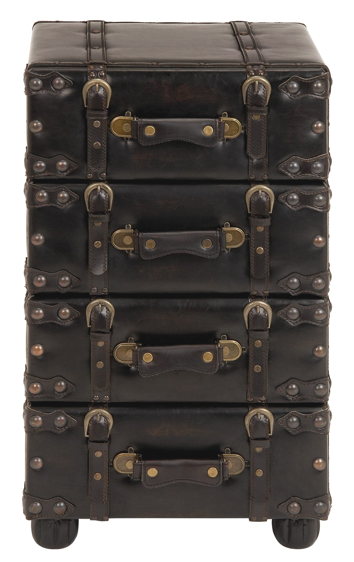 Grayson Lane Black Vintage Faux Leather with Stud Details Cedar 4-Drawer Accent Chest