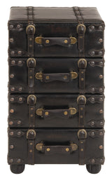 Grayson Lane Black Vintage Faux Leather with Stud Details Cedar 4-Drawer Accent Chest