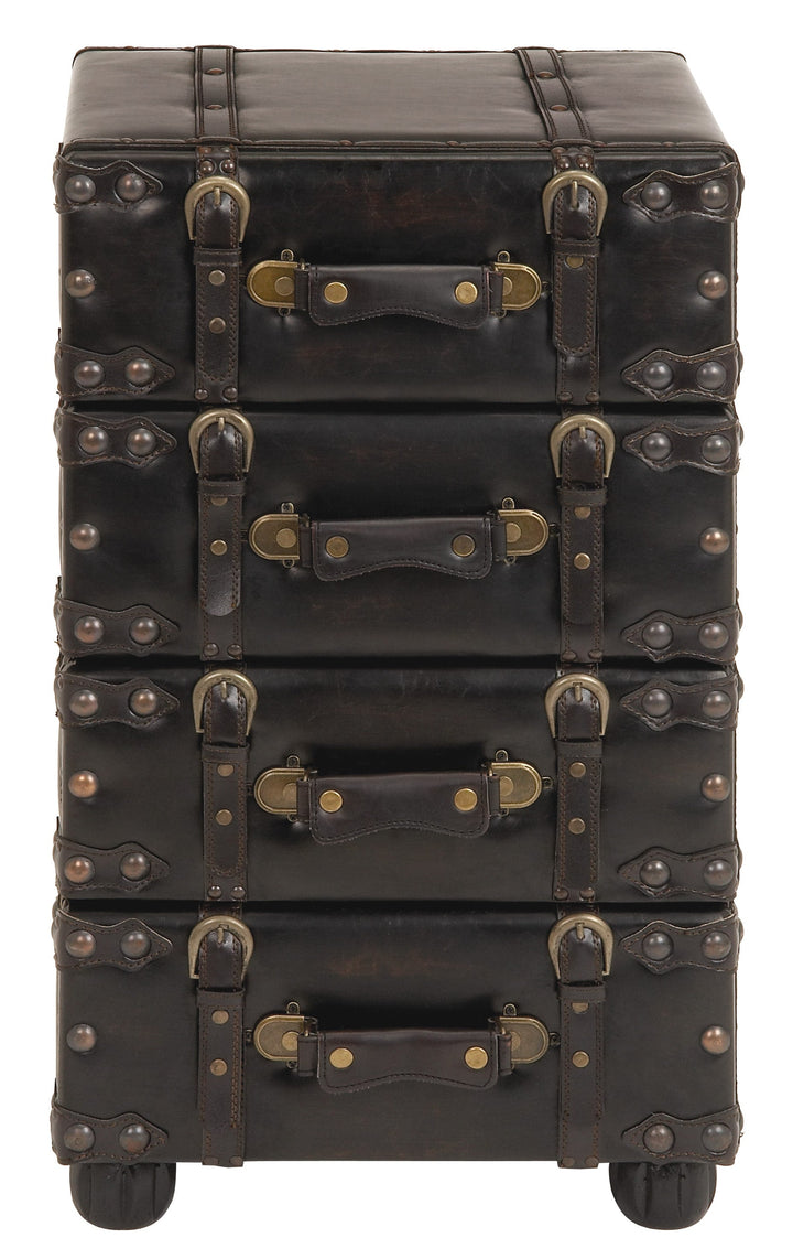 Grayson Lane Black Vintage Faux Leather with Stud Details Cedar 4-Drawer Accent Chest