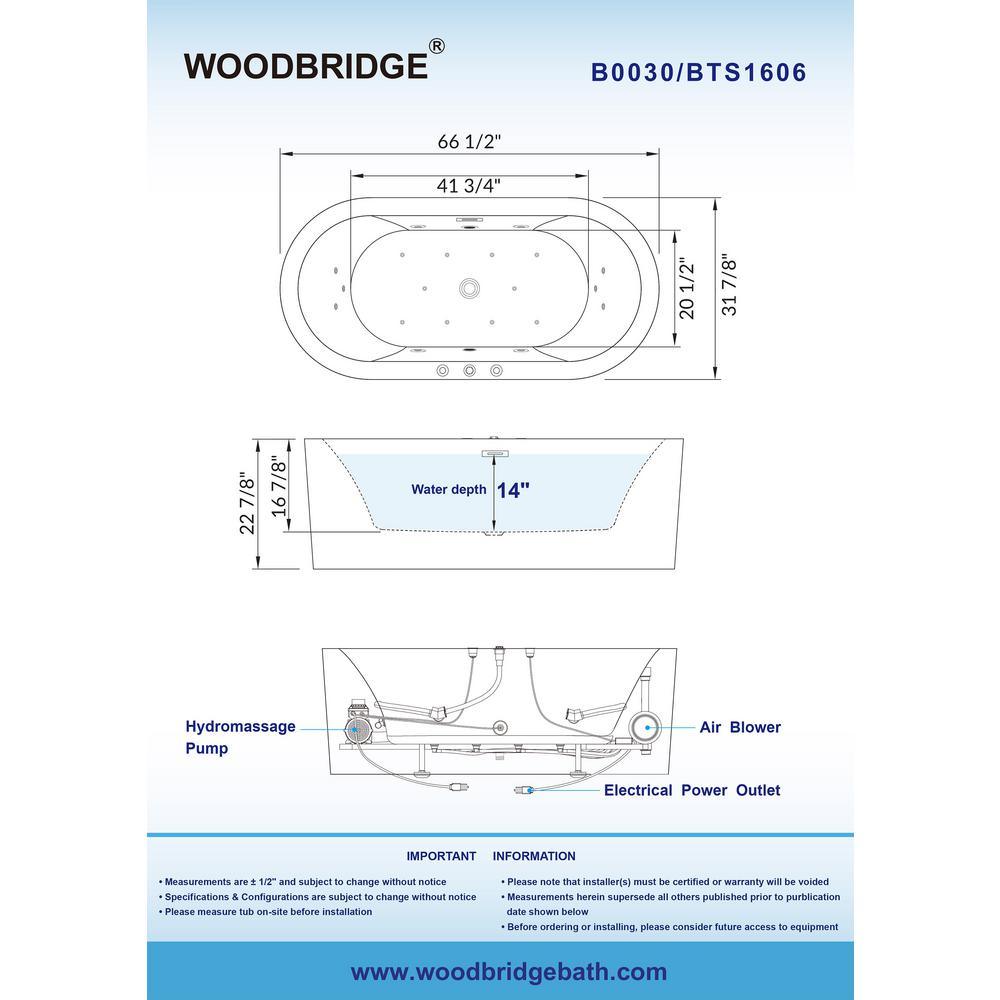 Bologna 67 in. Acrylic Freestanding Whirlpool and Air Bathtub with Drain and Overflow Included in White - Super Arbor
