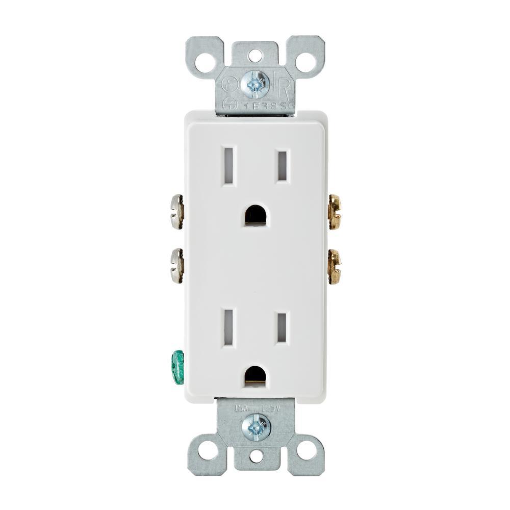 Decora 15 Amp Tamper Resistant Duplex Outlet, White - Super Arbor