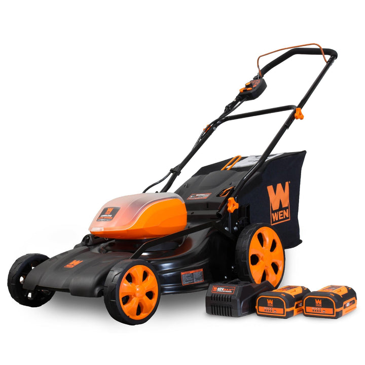 WEN 19 in. 40V Max Lithium-Ion Cordless 3-in-1 Push Lawn Mower with Two Batteries and Charger