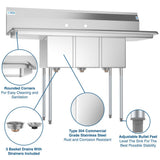 KoolMore Stainless Steel 3-Basin Utility Tub with Drain