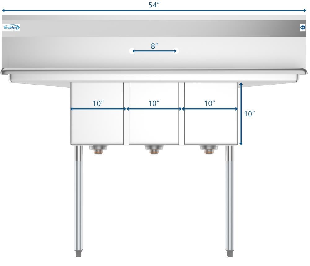 KoolMore Stainless Steel 20x54-inch 3-Basin Freestanding Utility Tub
