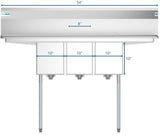 KoolMore Stainless Steel 3-Basin Utility Tub with Drain