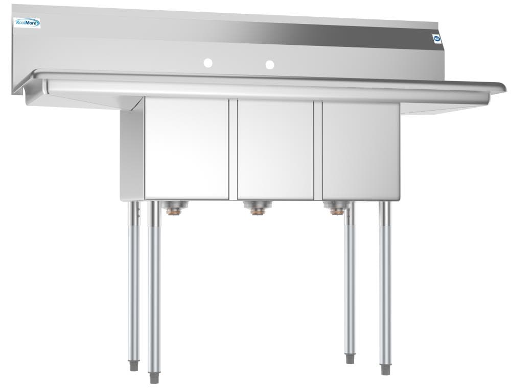 KoolMore Stainless Steel 20x54-inch 3-Basin Freestanding Utility Tub