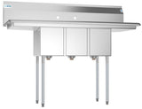 KoolMore Stainless Steel 3-Basin Utility Tub with Drain
