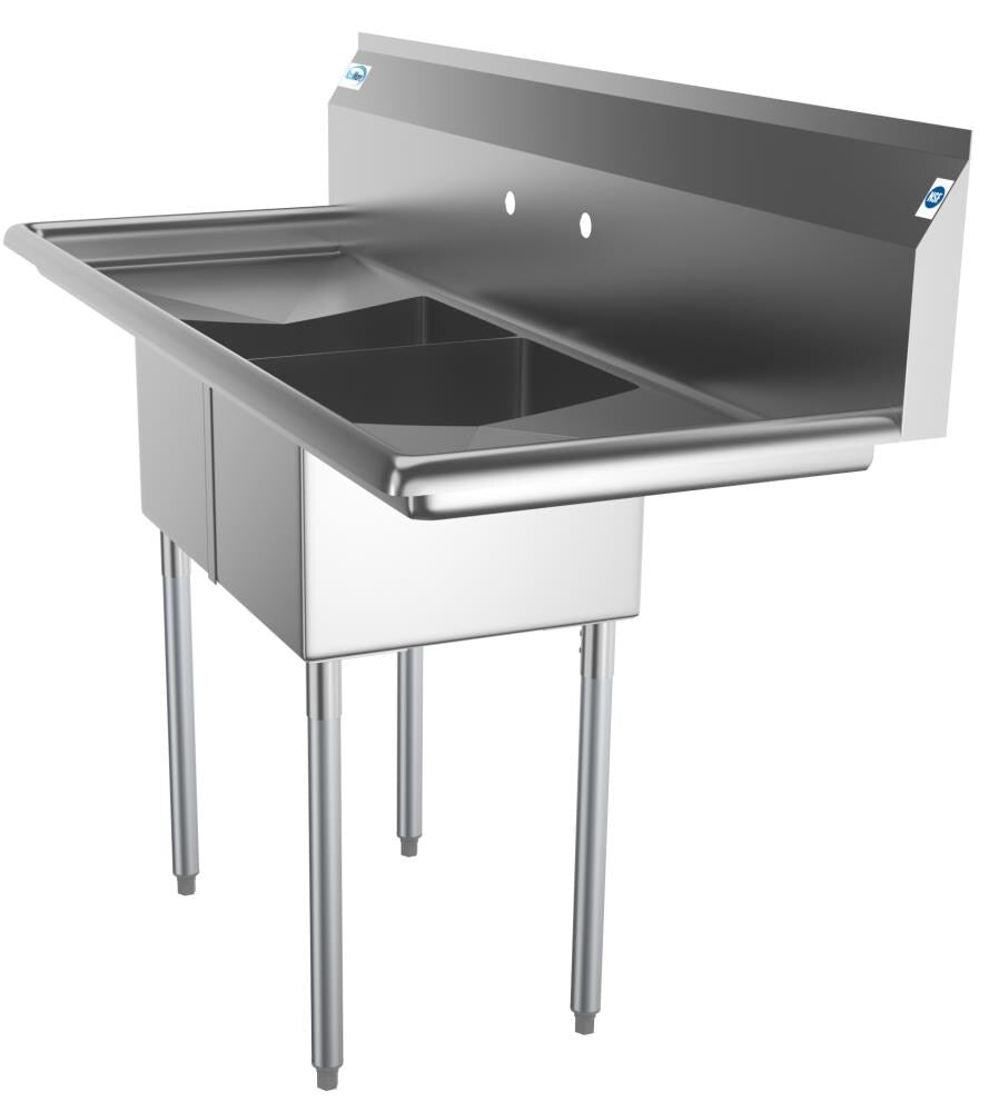 KoolMore Stainless Steel 2-Basin Freestanding Utility Tub with Drain