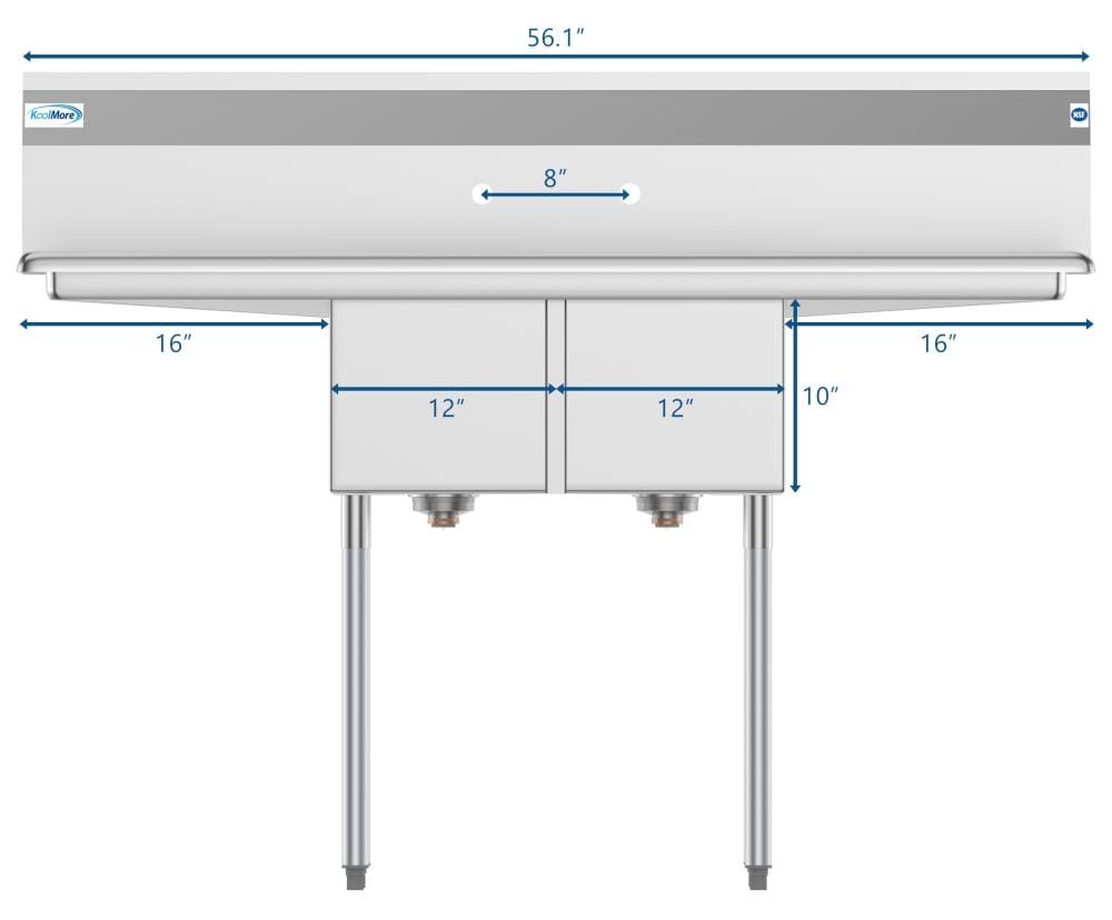 KoolMore Stainless Steel 2-Basin Freestanding Utility Tub with Drain