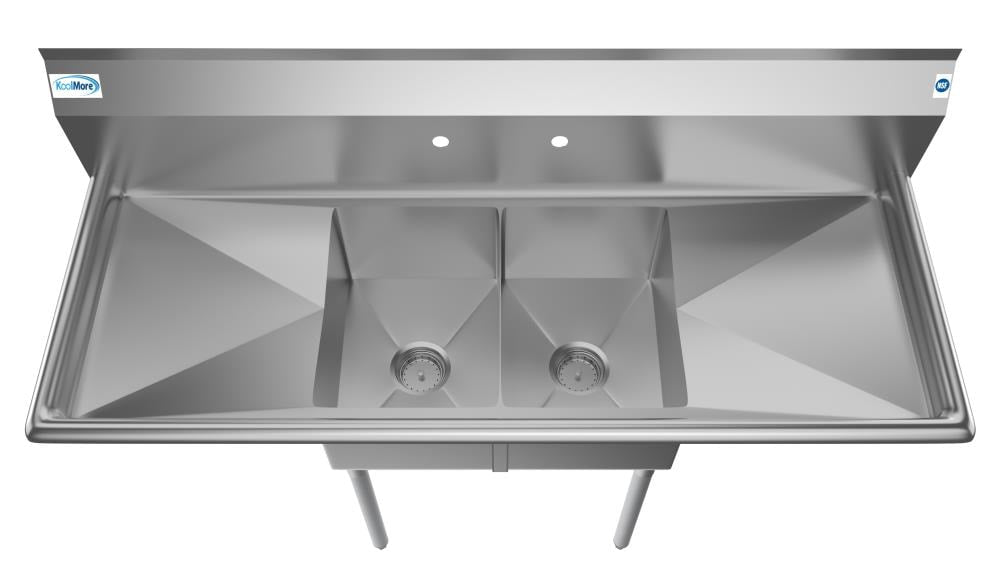 KoolMore Stainless Steel 2-Basin Freestanding Utility Tub with Drain