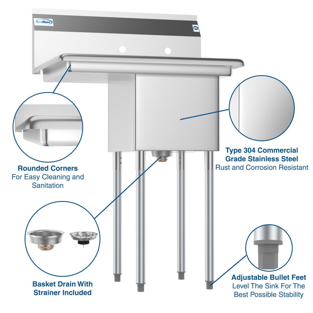 KoolMore 22x29in Stainless Steel Freestanding Utility Tub with Drain