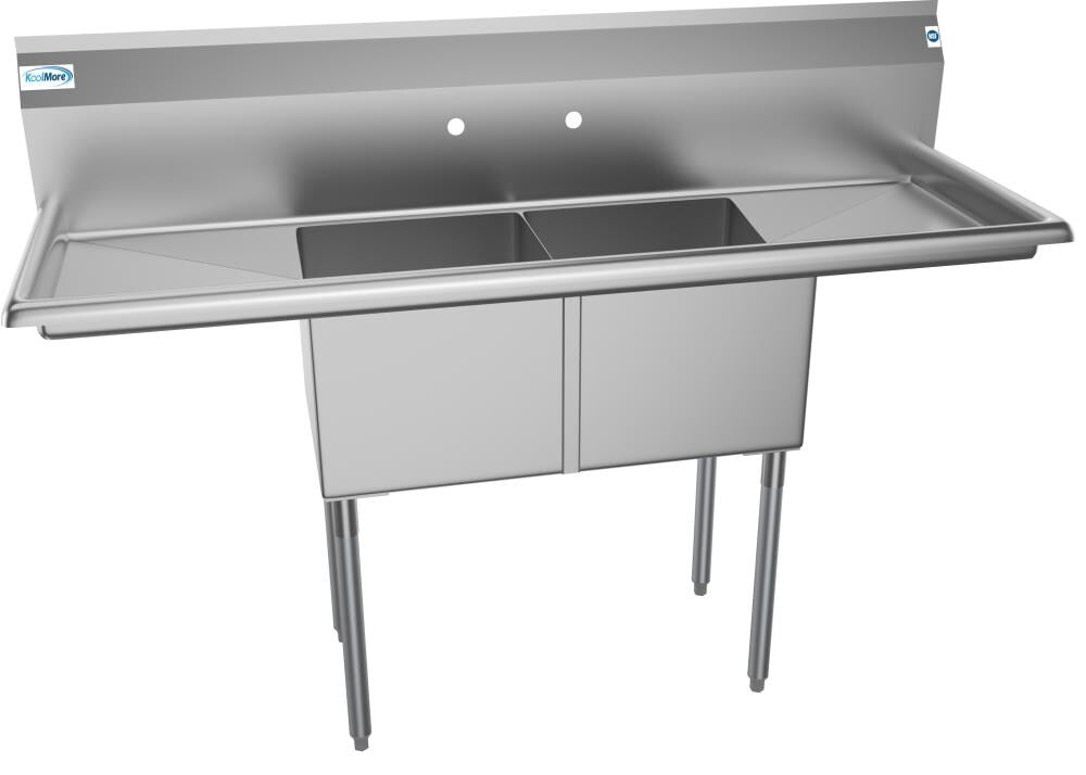 KoolMore Stainless Steel 2-Basin Freestanding Utility Tub with Drain