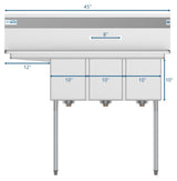 KoolMore Stainless Steel 3-Basin Utility Tub with Drain