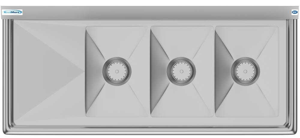 KoolMore 3-Basin Stainless Steel Utility Tub with Drain