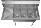 KoolMore 3-Basin Stainless Steel Utility Tub with Drain
