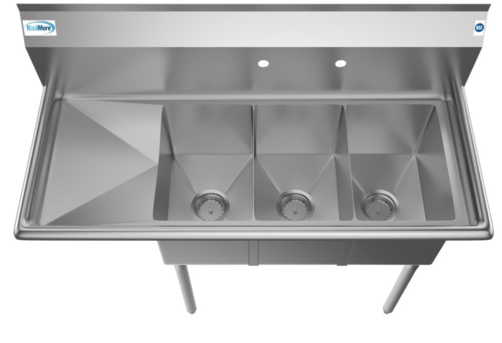 KoolMore Stainless Steel 3-Basin Utility Tub with Drain