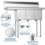 KoolMore 3-Basin Stainless Steel Utility Tub with Drain