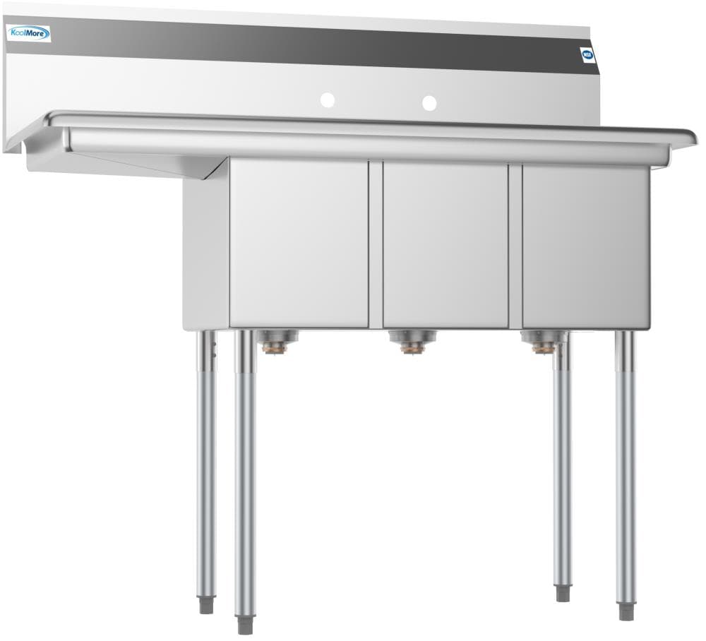KoolMore 3-Basin Stainless Steel Utility Tub with Drain