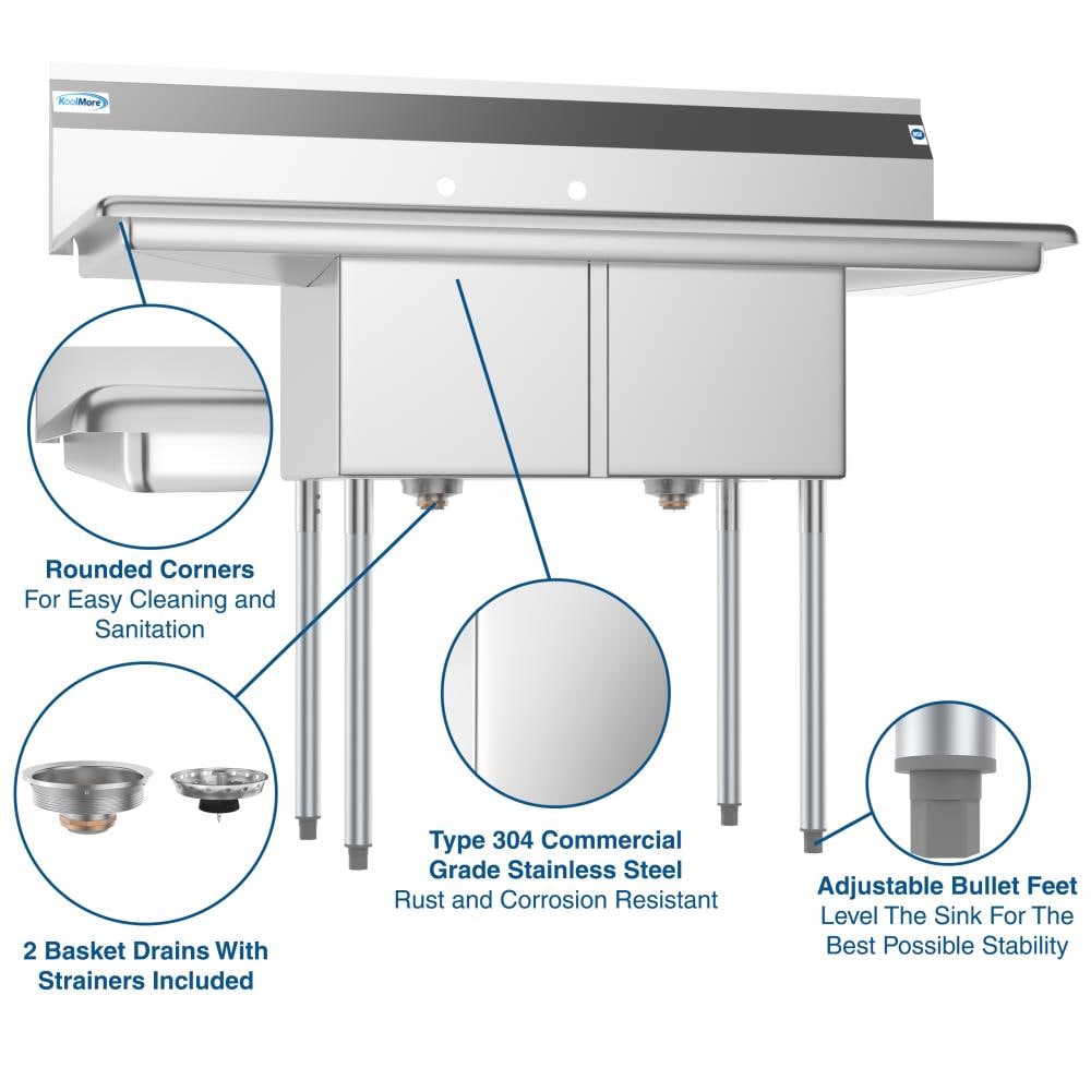 KoolMore Stainless Steel 2-Basin Freestanding Utility Tub with Drain