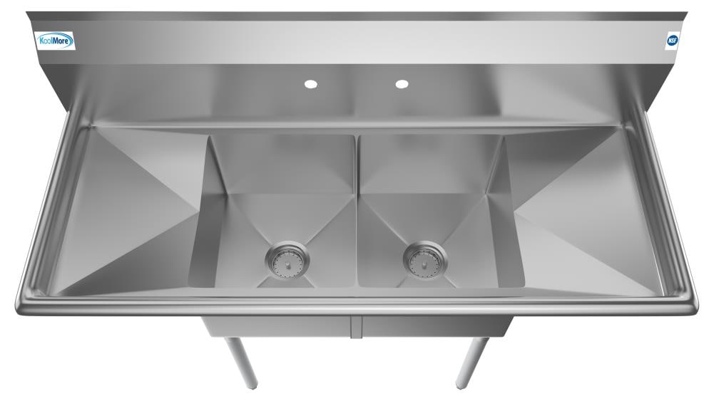 KoolMore Stainless Steel 2-Basin Freestanding Utility Tub with Drain