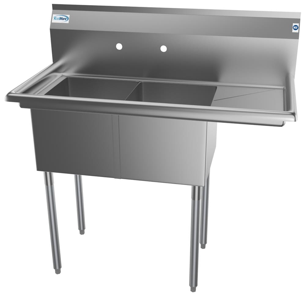 KoolMore Stainless Steel 2-Basin Freestanding Utility Tub with Drain - 22" x 43"