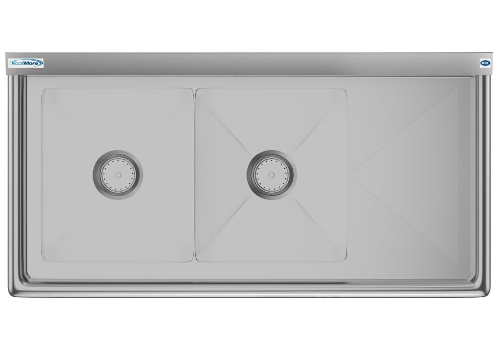 KoolMore Stainless Steel 2-Basin Freestanding Utility Tub with Drain - 22" x 43"