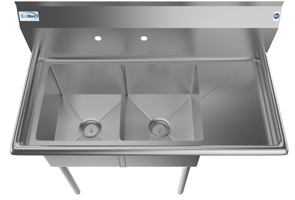 KoolMore 22" x 43" 2-Basin Stainless Steel Utility Tub with Drain
