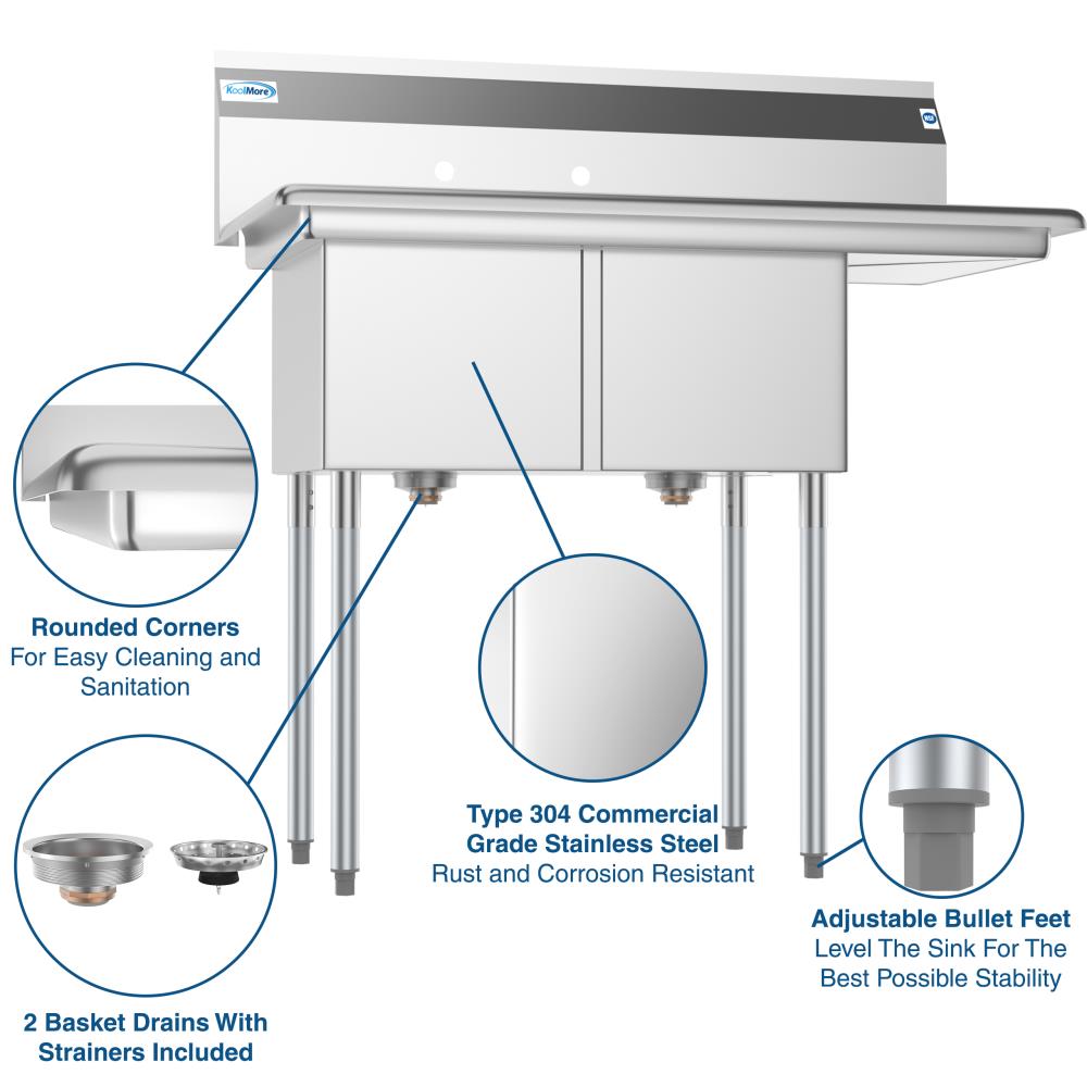 KoolMore Stainless Steel 2-Basin Freestanding Utility Tub with Drain - 22" x 43"