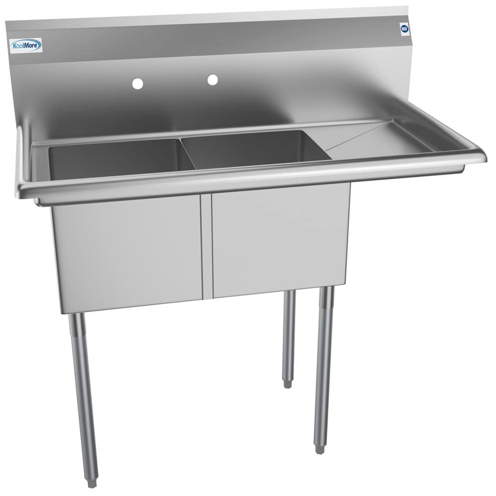 KoolMore 22" x 43" 2-Basin Stainless Steel Utility Tub with Drain