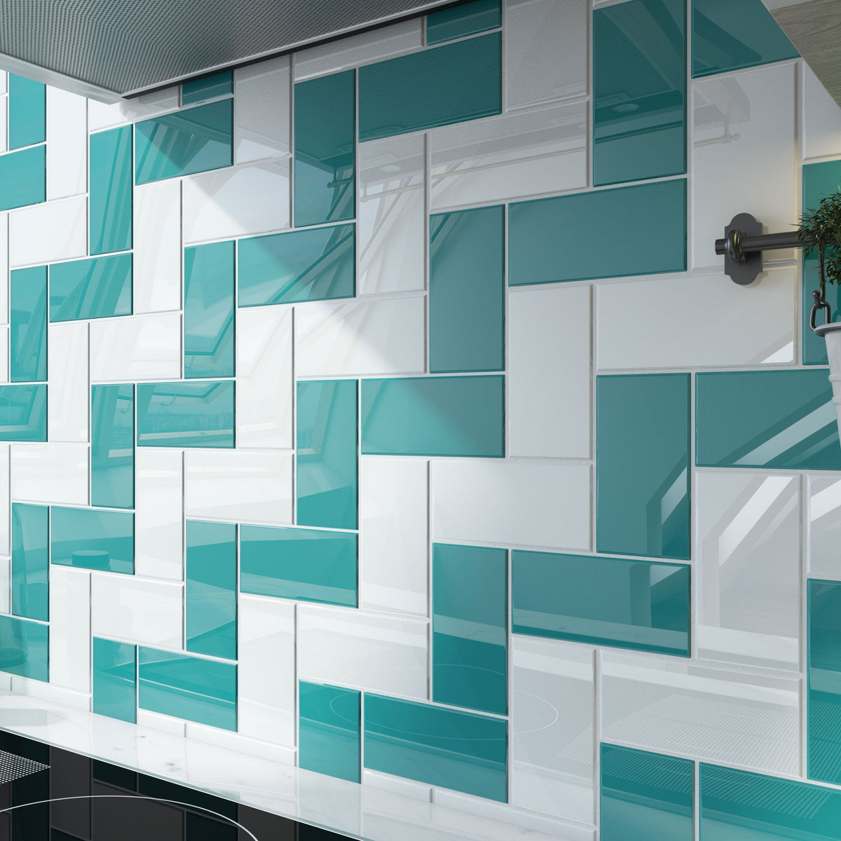 Giorbello (Sample) 3x6 Glass Subway Tiles Teal 3-in x 6-in Glossy Glass Brick Subway Wall Tile