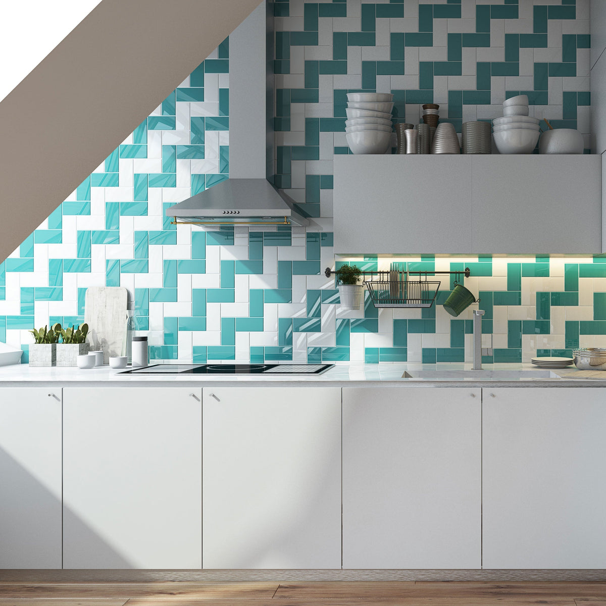 Giorbello (Sample) 3x6 Glass Subway Tiles Teal 3-in x 6-in Glossy Glass Brick Subway Wall Tile
